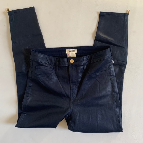 L’AGENCE Sabine High Rise Coated Skinny Jeans Navy "Deep Cove" - Picture 9 of 15